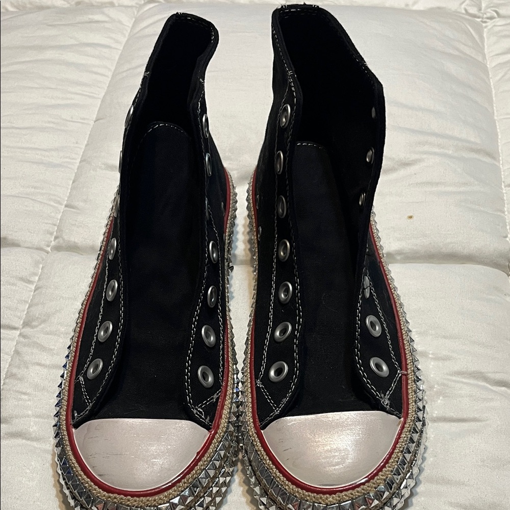 BEAST FASHION Black and Red Studded High-Top Sneakers